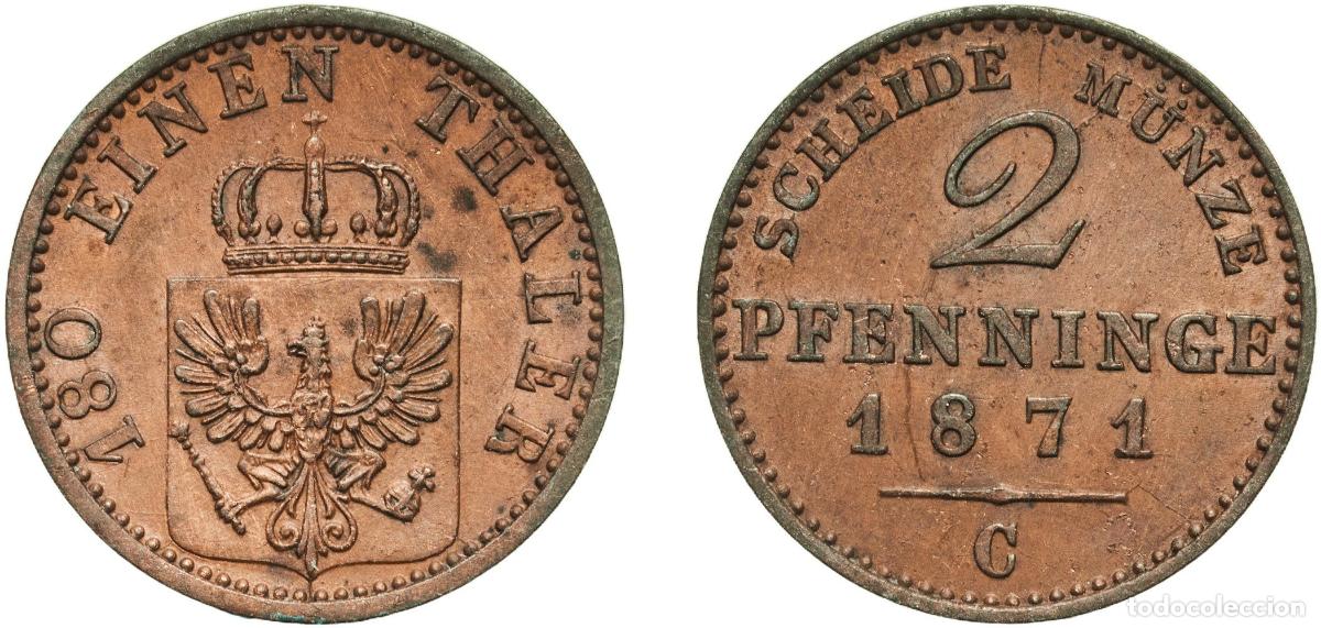 Monedas antiguas de Europa: Germany Kingdom of Prussia Kingdom of Prussia Second Empire 1871 C 2 Pfenninge - William I Copper F