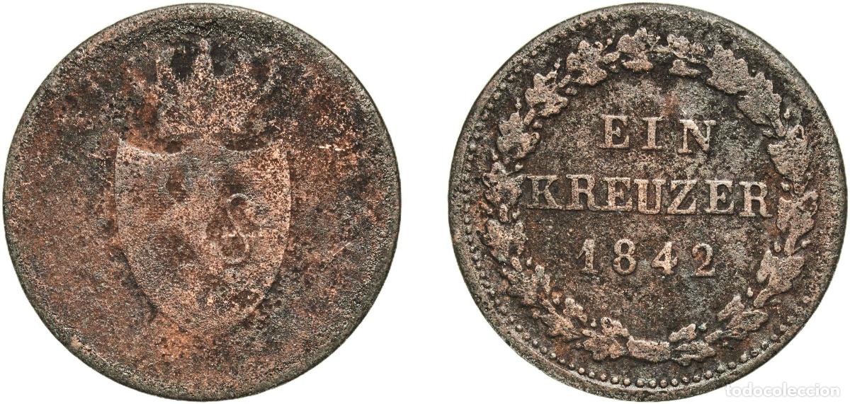 Monedas antiguas de Europa: Germany Duchy of Nassau German states 1842 1 Kreuzer - Adolph Copper Wiesbaden Mint (479800) 3.65g