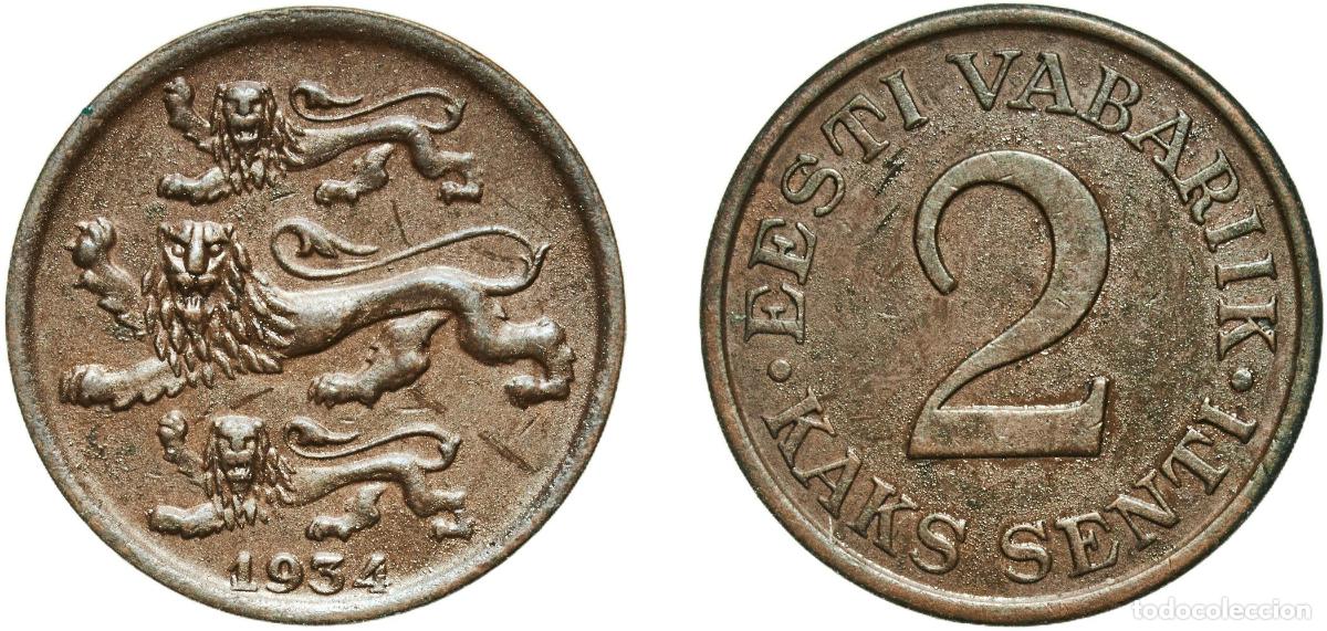 Monedas antiguas de Europa: Estonia Republic 1934 2 Senti Bronze (9578500) 3.44g AU KM 15 Sch&ouml;n 15