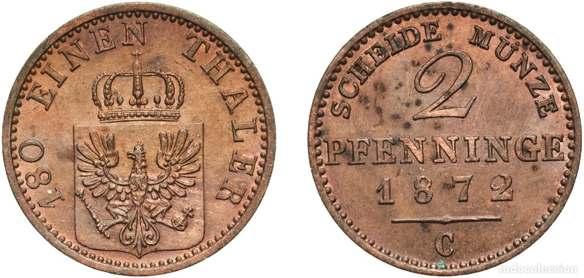 Monedas antiguas de Europa: Germany Kingdom of Prussia Kingdom of Prussia Second Empire 1872 C 2 Pfenninge - William I Copper F