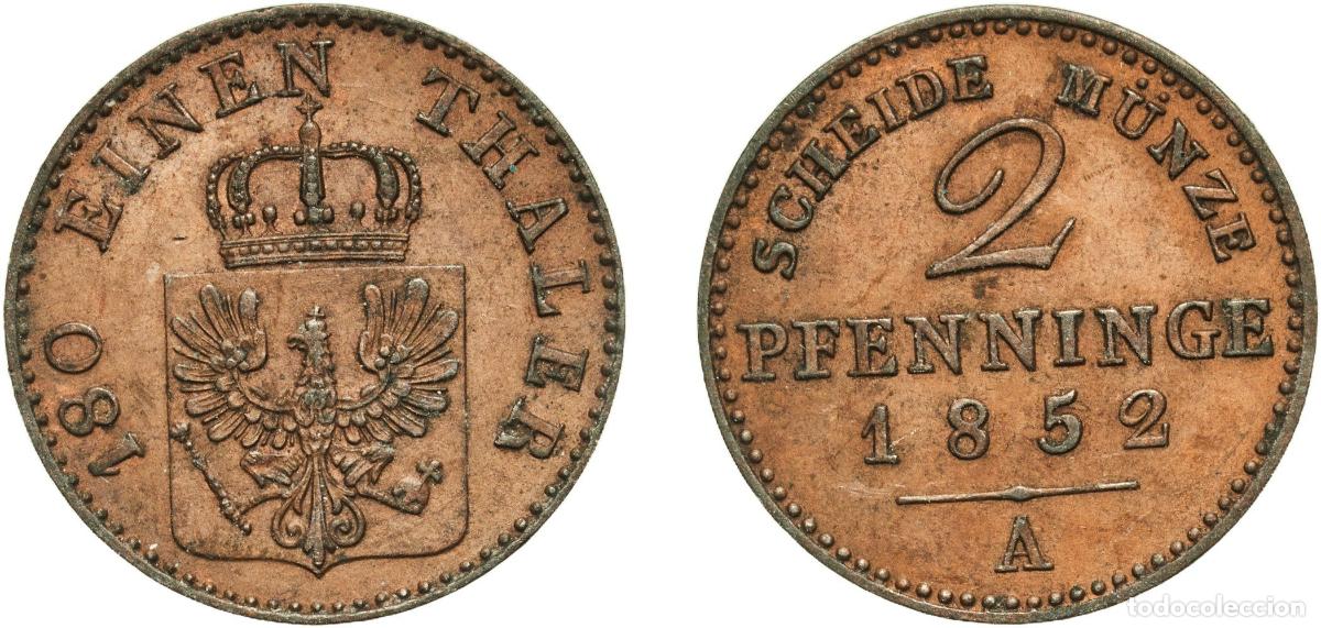 Monedas antiguas de Europa: Germany Kingdom of Prussia Kingdom of Prussia Second Empire 1852 A 2 Pfenninge - Friedrich Wilhelm