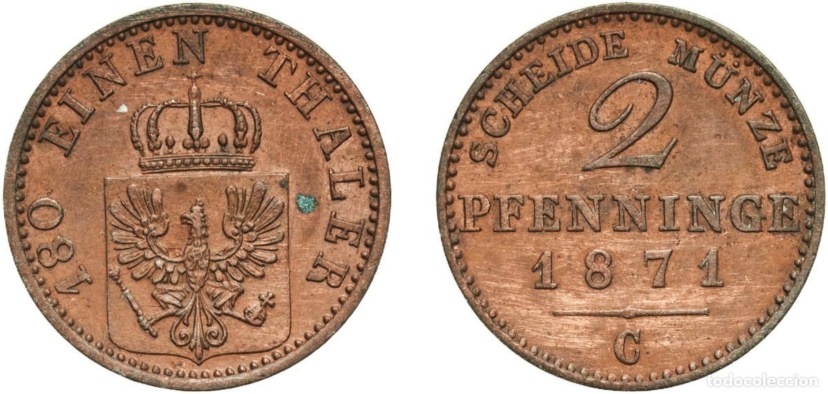 Monedas antiguas de Europa: Germany Kingdom of Prussia Kingdom of Prussia Second Empire 1871 C 2 Pfenninge - William I Copper F