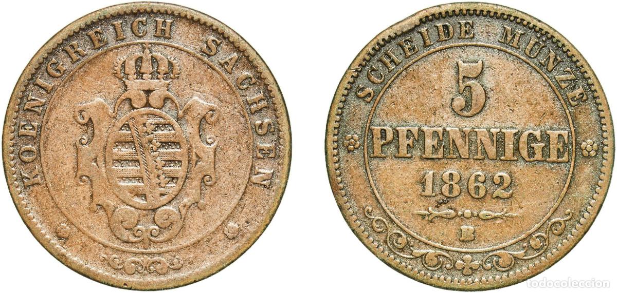 Monedas antiguas de Europa: Germany Kingdom of Saxony German states 1862 B 5 Pfennige - John Copper Dresden Mint (2468000) 7.12