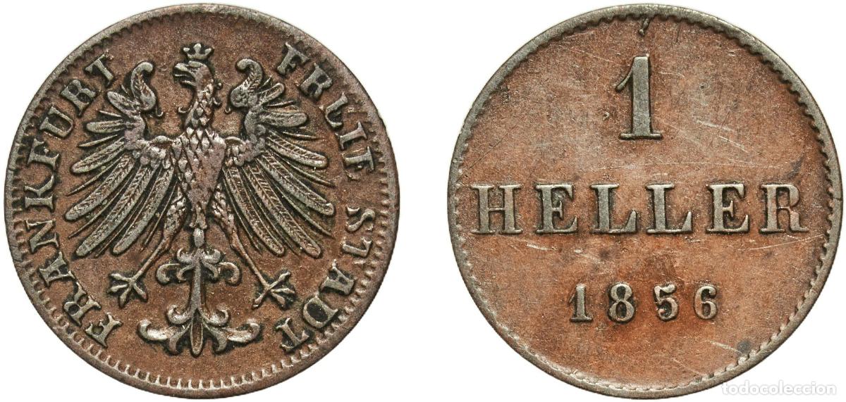 Monedas antiguas de Europa: Germany Free imperial city of Frankfurt German states 1856 1 Heller Copper (484000) 1.47g XF AKS 3