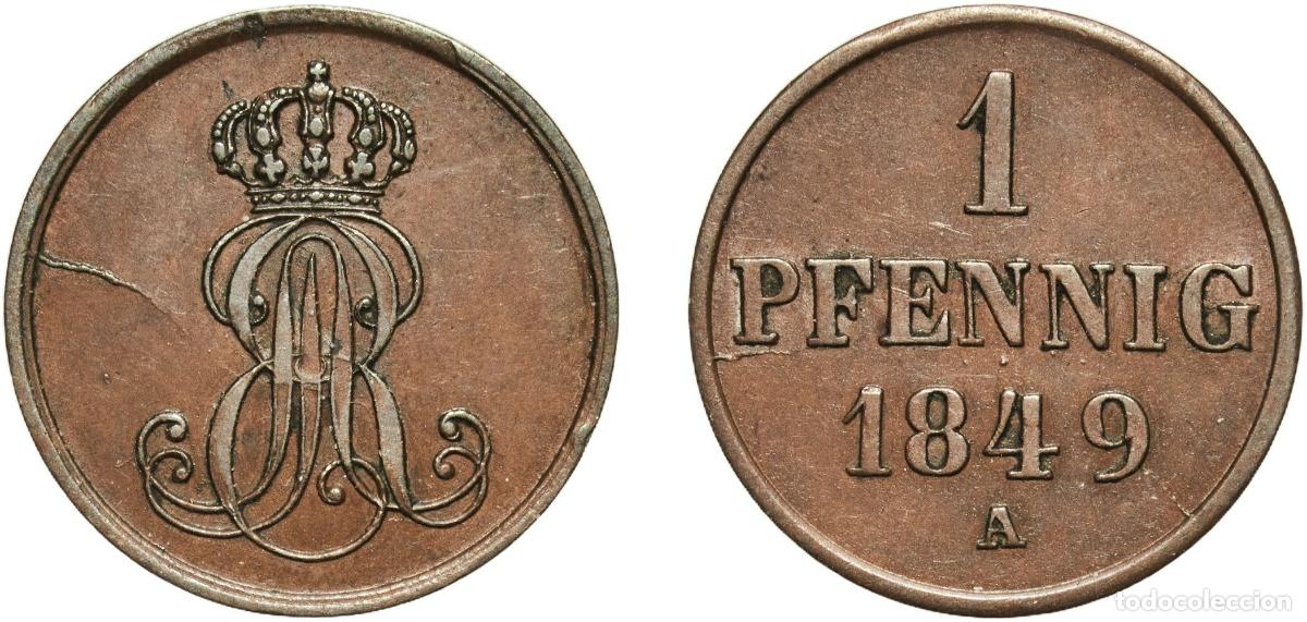 Monedas antiguas de Europa: Germany Kingdom of Hannover Kingdom of Hannover German States 1849 A 1 Pfennig - Ernest August Copp
