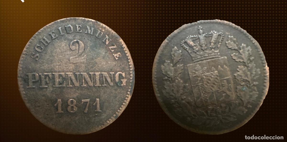 Monedas antiguas de Europa: BAVIERA 1871 &mdash; 2 PFENNIG &mdash; M&Aacute;S DE 150 A&Ntilde;OS DE HISTORIA