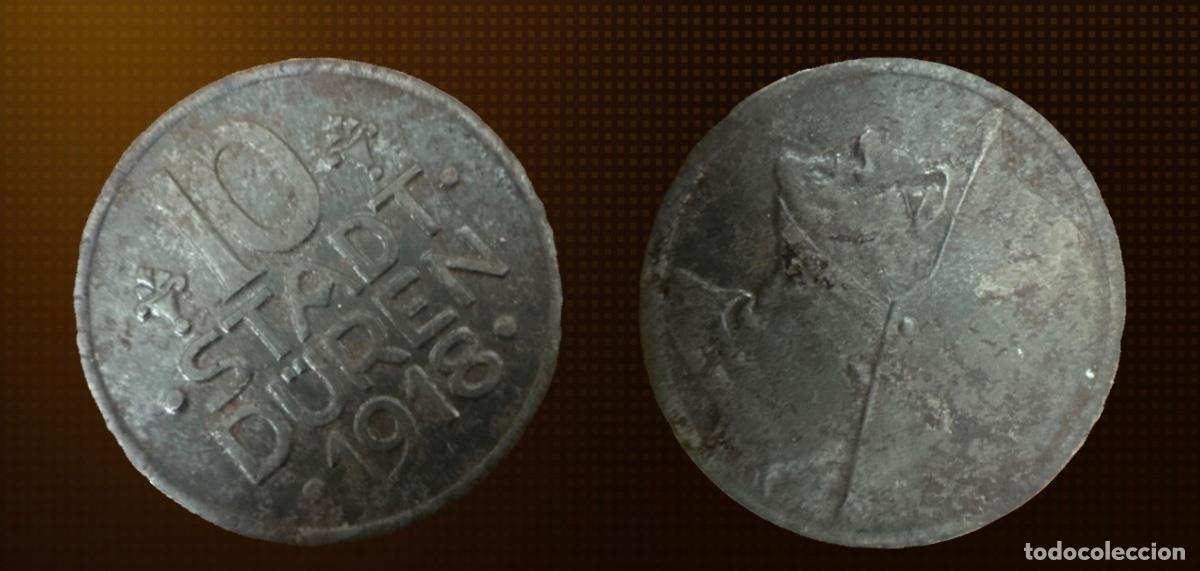 Monedas antiguas de Europa: ⚔️ ALEMANIA 1918 &mdash; 10 PFENNIG NOTGELD DE D&Uuml;REN &mdash; PRIMERA GUERRA MUNDIAL ⚔️