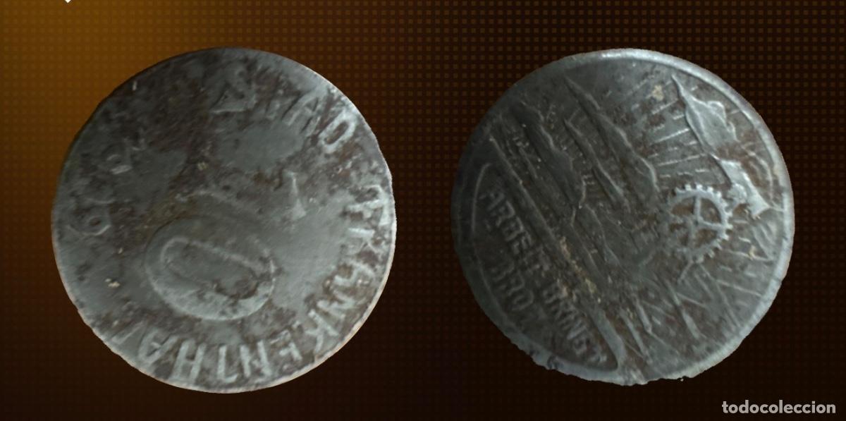 Monedas antiguas de Europa: ⚙️ ALEMANIA 1919 &mdash; 10 PFENNIG NOTGELD &mdash; &laquo;EL TRABAJO TRAE PAN&raquo; ⚙️