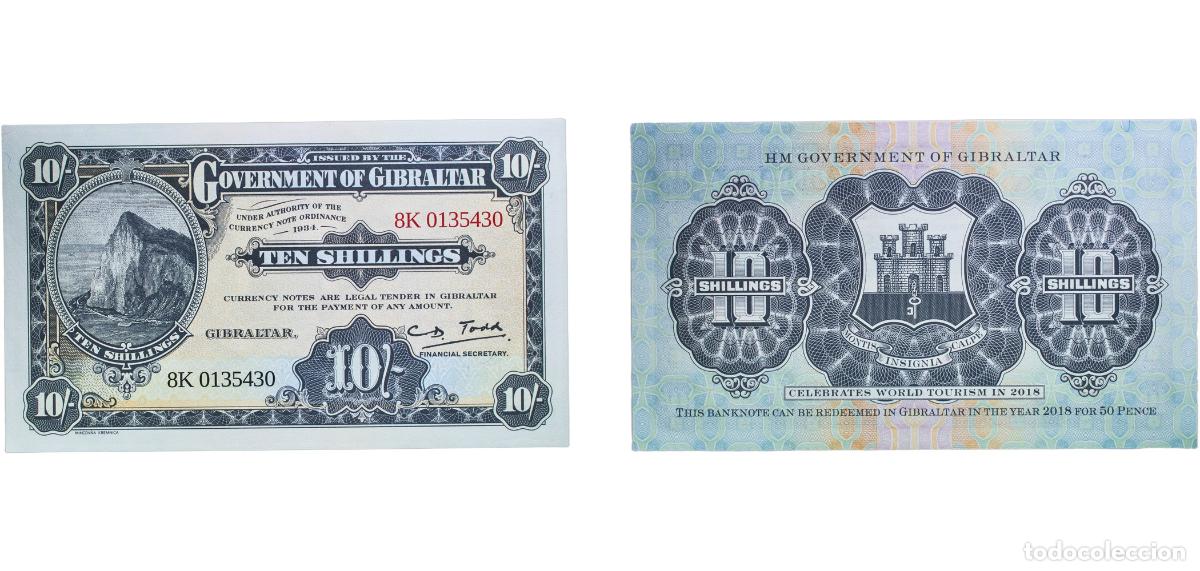 Monedas antiguas de Europa: Gibraltar British Overseas Territory 2018 50 Pence / 10 Shillings (World Tourism Year) Paper (10000