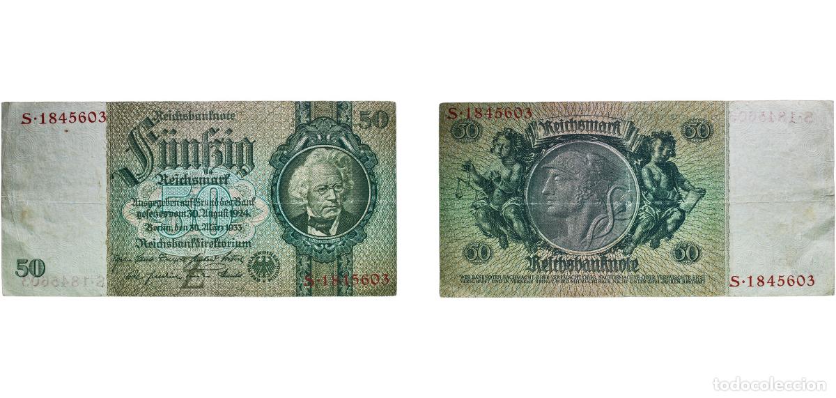 Monedas antiguas de Europa: Germany Third Reich 1933 50 Reichsmark (Reichsbanknote) Paper VF P 182