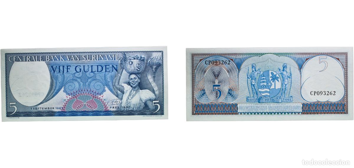 Monedas antiguas de Europa: Suriname 1963 5 Gulden Paper (7194000) UNC P 120 Plomp PLS16.1b