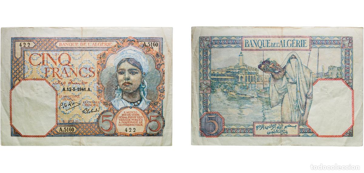 Monedas antiguas de Europa: Algeria French Overseas Department 1941 5 Francs Paper VF P 77