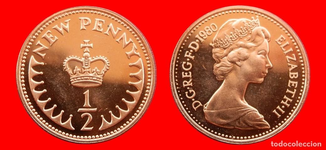 Monedas antiguas de Europa: 1/2 PENIQUE PENNY 1980 SIN CIRCULAR PROOF PROCEDENTE DE BLISTER INGLATERRA REINO UNIDO-9282SC