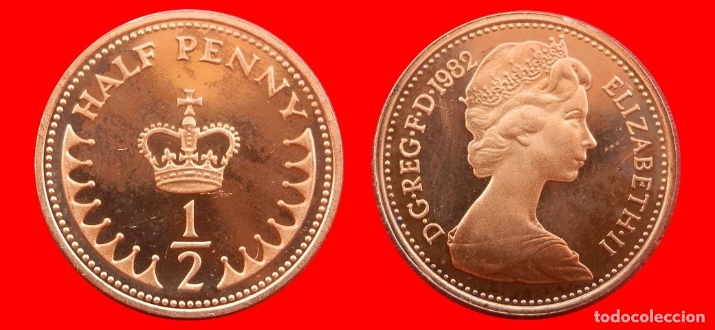 Monedas antiguas de Europa: 1/2 PENIQUE PENNY 1982 SIN CIRCULAR PROOF PROCEDENTE DE BLISTER INGLATERRA REINO UNIDO-9283SC