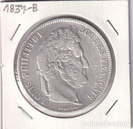 Monedas antiguas de Europa: FRANCIA. Moneda de 5 Fr. de Plata de 1837-B. BC.