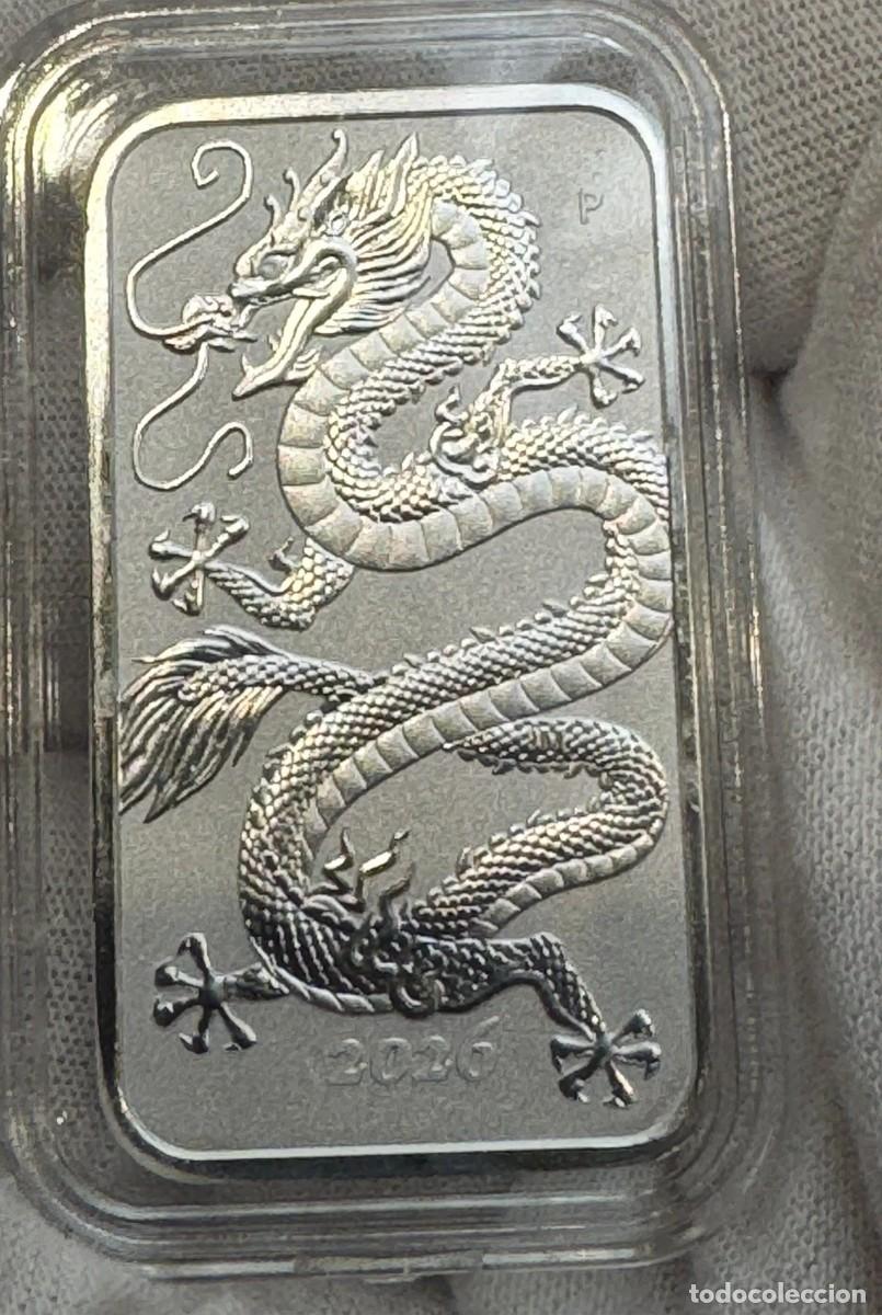 Monedas antiguas de Europa: Moneda de plata de una onza Drag&oacute;n Rectangular 2026 . Con capsula incluida