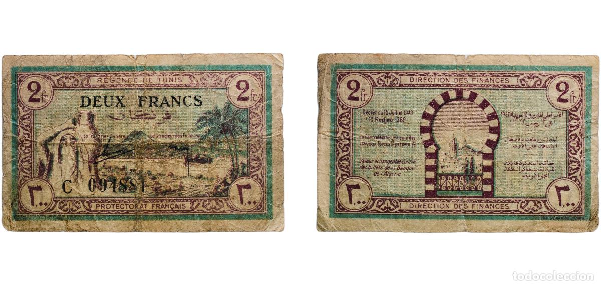 Monedas antiguas de Europa: Tunisia 1943 2 Francs Paper F P 56