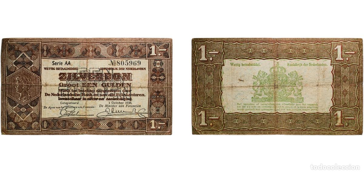 Monedas antiguas de Europa: Netherlands 1938 1 Gulden (Silver Voucher) Paper (13600000) VF P 61 Plomp PL4
