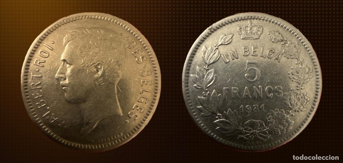 Monedas antiguas de Europa: B&eacute;lgica 5 francos, Leyenda en Franc&eacute;s - 'ALBERT ROI DES BELGES' &middot; 1931