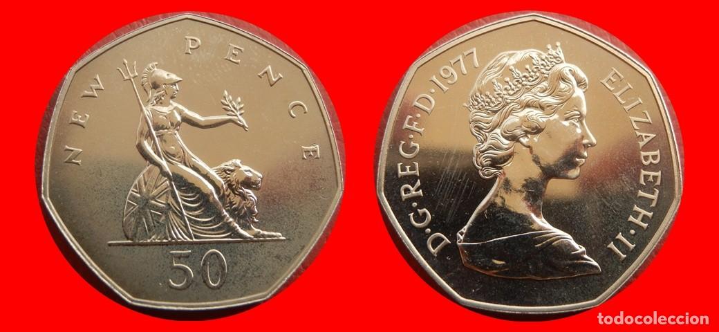 Monedas antiguas de Europa: 50 PENIQUES PENCE 1977 SIN CIRCULAR PROOF PROCEDENTE DE BLISTER INGLATERRA REINO UNIDO-9319SC