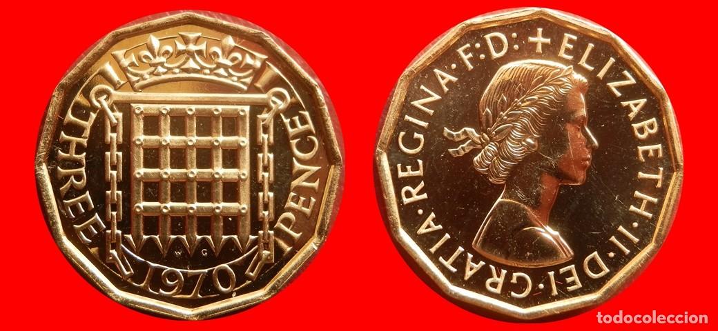 Monedas antiguas de Europa: 3 PENIQUES PENCE 1970 SIN CIRCULAR PROOF PROCEDENTE DE BLISTER INGLATERRA REINO UNIDO-9229SC