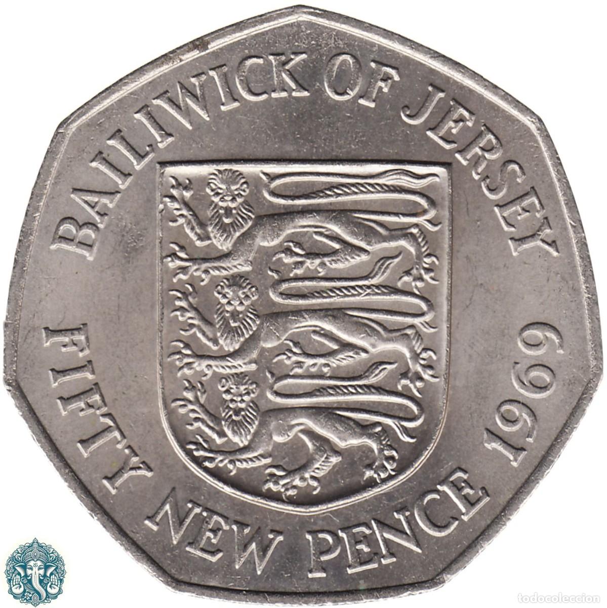 Monedas antiguas de Europa: JERSEY 50 Peniques 1969 KM#34