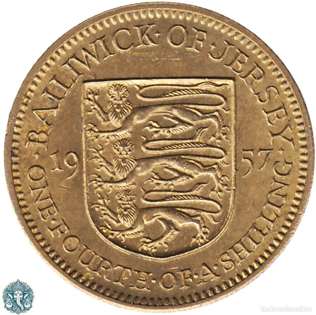 Monedas antiguas de Europa: JERSEY Un Cuarto de Chel&iacute;n 1957 KM#22