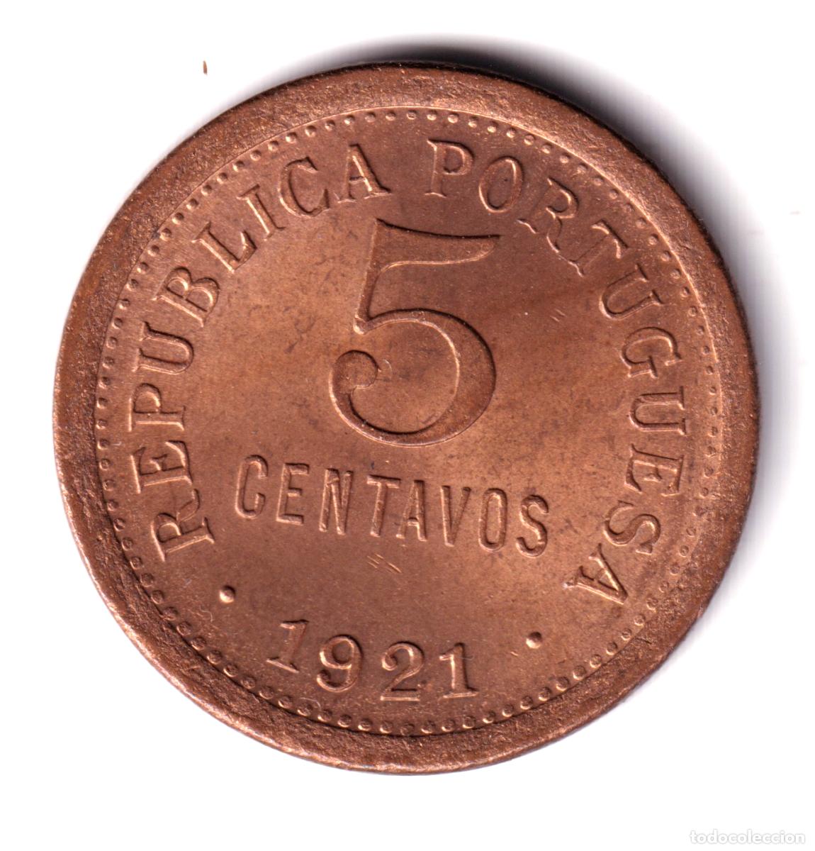 Monedas antiguas de Europa: PORTUGAL 5 centavos 1921 REPUBLICA PORTUGUESA calidad S/C