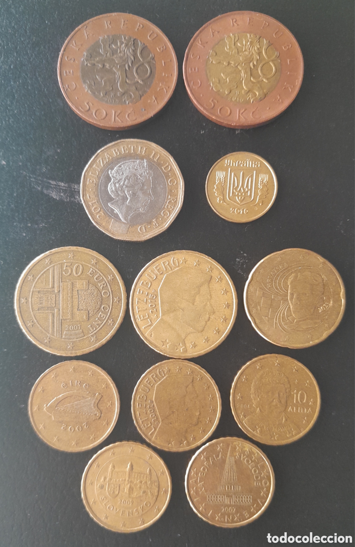 Monedas antiguas de Europa: SUBASTA Lote 12 monedas Mundo y Euro: Rep. Checa, Libra, Ucrania y Euros