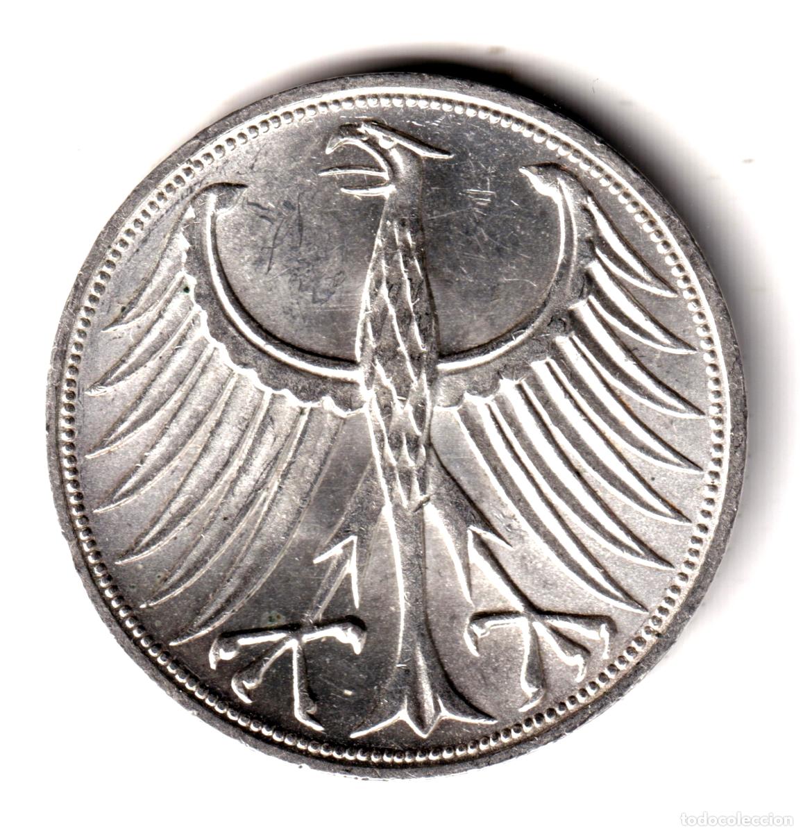 Monedas antiguas de Europa: ALEMANIA 5 marcos plata 1969 G - 5 mark silver