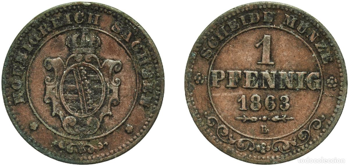 Monedas antiguas de Europa: Germany Kingdom of Saxony German states 1863 B 1 Pfennig - John Copper Dresden Mint (4484253) 1.45g