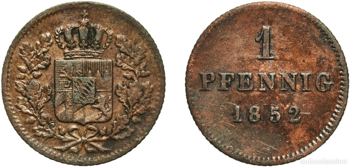 Monedas antiguas de Europa: Germany Kingdom of Bavaria German states 1852 1 Pfennig - Ludwig I / Maximillian II Copper Munich M