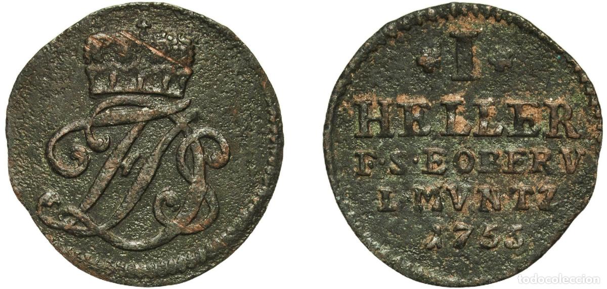 Monedas antiguas de Europa: Germany Grand Duchy of Saxe-Weimar-Eisenach German states 1755 1 Heller - Ernest August Constantin