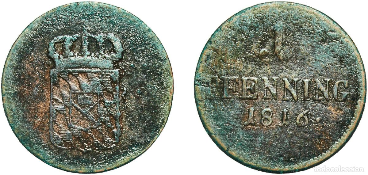 Monedas antiguas de Europa: Germany Kingdom of Bavaria German states 1816 1 Pfenning - Maximilian I Joseph Copper Munich Mint 1