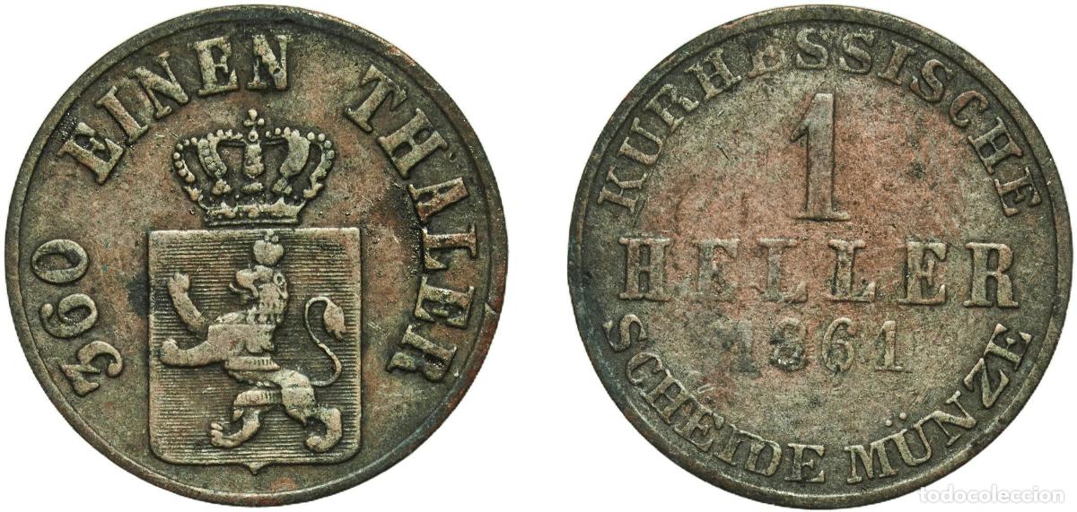 Monedas antiguas de Europa: Germany Electorate of Hesse-Cassel German states 1861 1 Heller - Frederick William Copper Kassel Mi