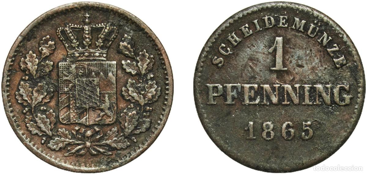 Monedas antiguas de Europa: Germany Kingdom of Bavaria German states 1865 1 Pfenning - Maximilian II Copper Munich Mint (140100