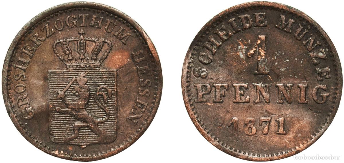 Monedas antiguas de Europa: Germany Grand Duchy of Hesse-Darmstadt German states 1871 1 Pfennig - Louis III Copper Darmstadt Mi