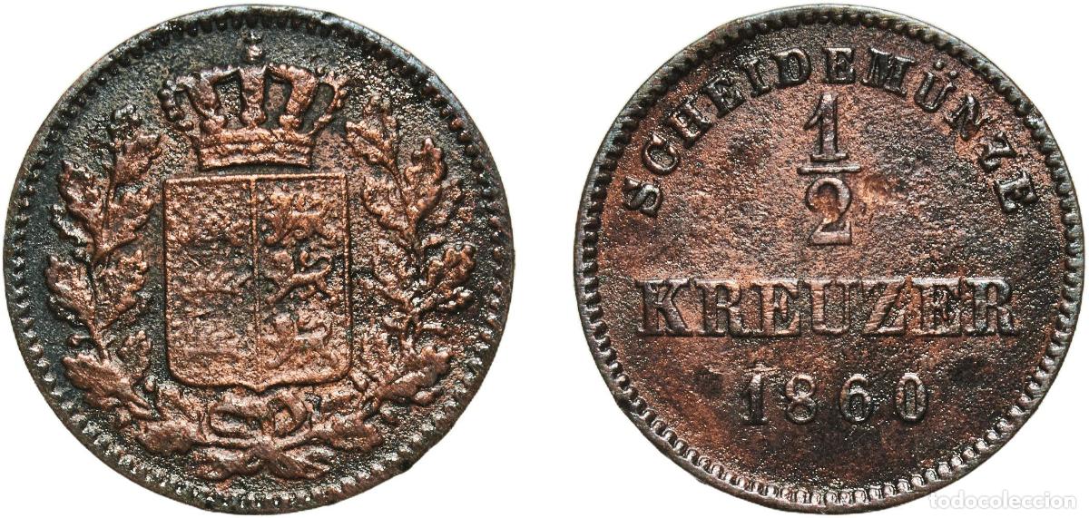 Monedas antiguas de Europa: Germany Kingdom of W&uuml;rttemberg German states 1860 &frac12; Kreuzer - Wilhelm I Copper Staatliche M&uuml;nze Bad