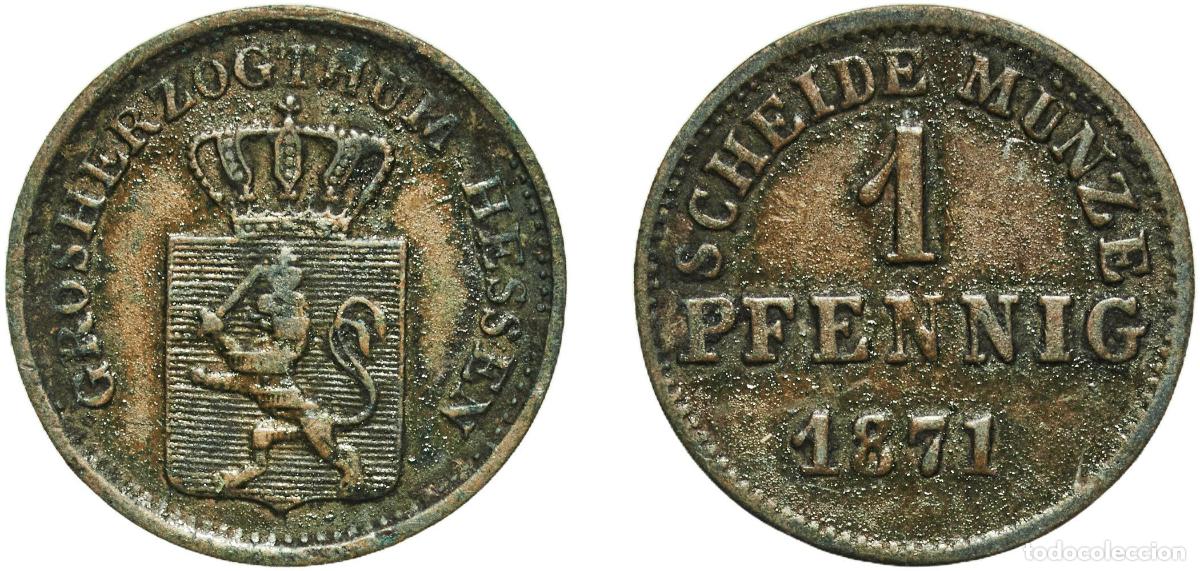 Monedas antiguas de Europa: Germany Grand Duchy of Hesse-Darmstadt German states 1871 1 Pfennig - Louis III Copper Darmstadt Mi
