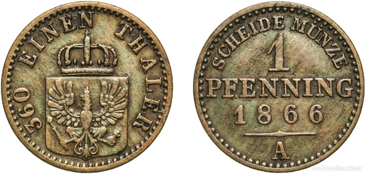 Monedas antiguas de Europa: Germany Kingdom of Prussia German states 1866 A 1 Pfenning - Wilhelm I Copper Berlin Mint 1.39g XF