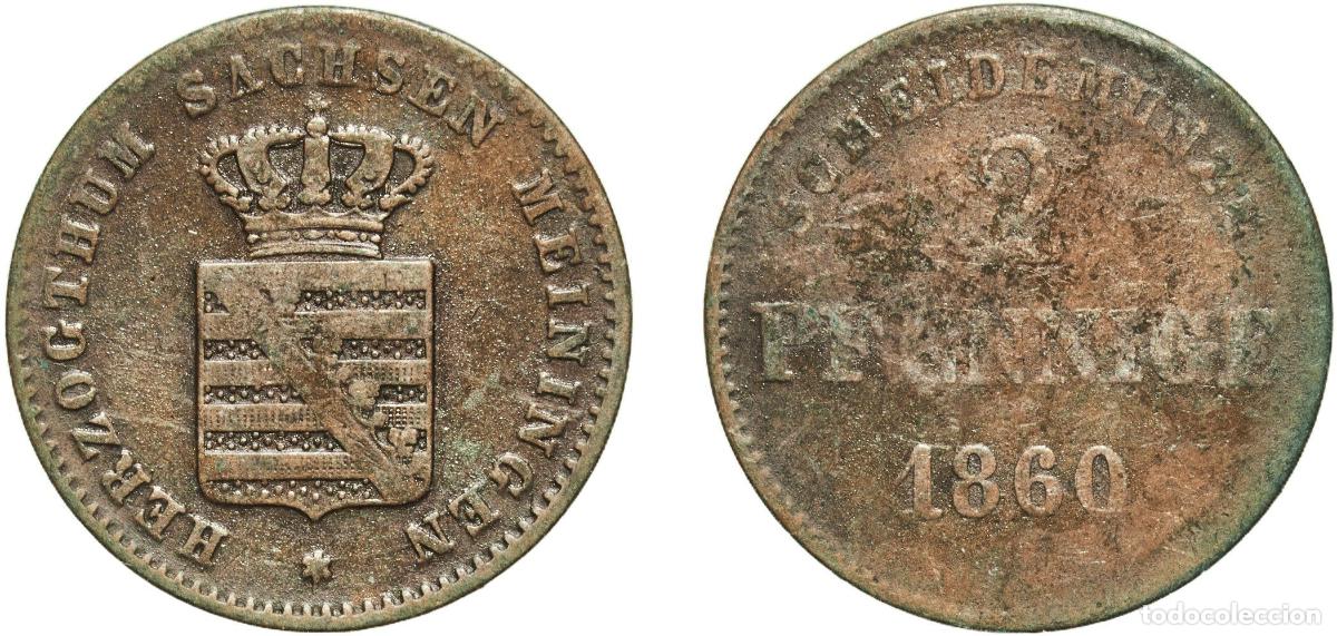 Monedas antiguas de Europa: Germany Duchy of Saxe-Meiningen German states 1860 2 Pfennige - Bernhard II Copper (361200) 2.32g V