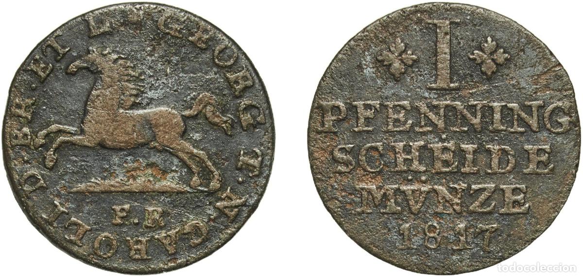 Monedas antiguas de Europa: Germany Duchy of Brunswick German states 1817 FR 1 Pfenning - George IV Copper Brunswick / Braunsch