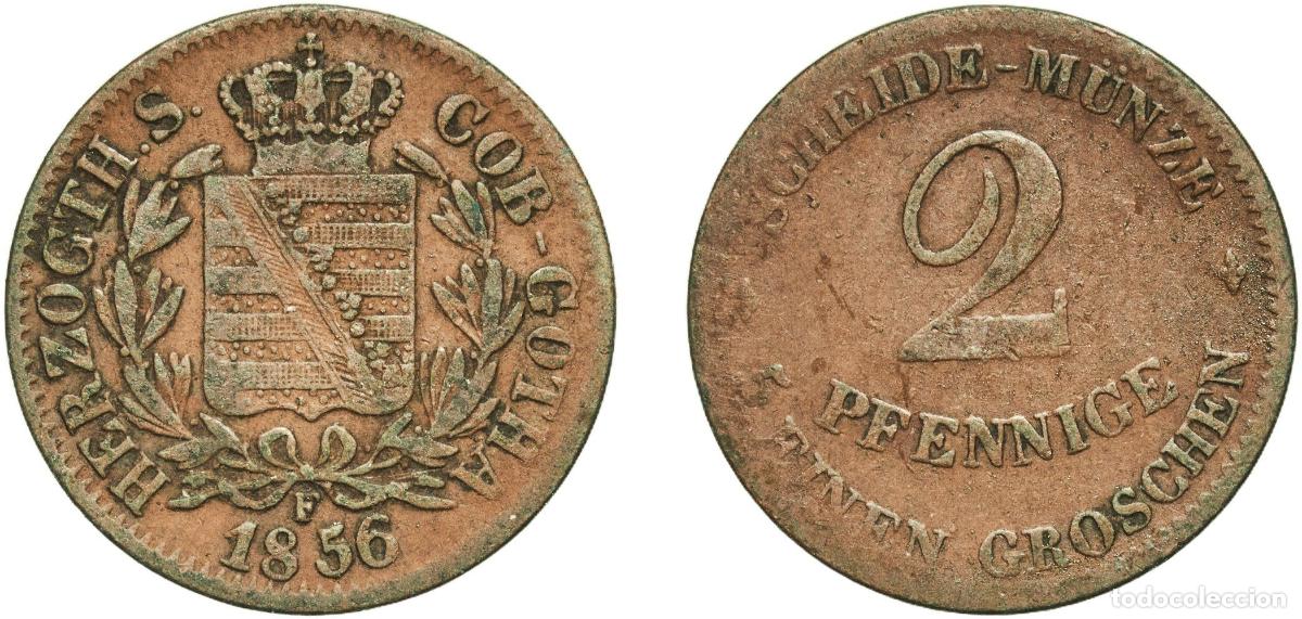 Monedas antiguas de Europa: Germany Duchy of Saxe-Coburg and Gotha German states 1856 F 2 Pfennige - Ernest II Copper Dresden M