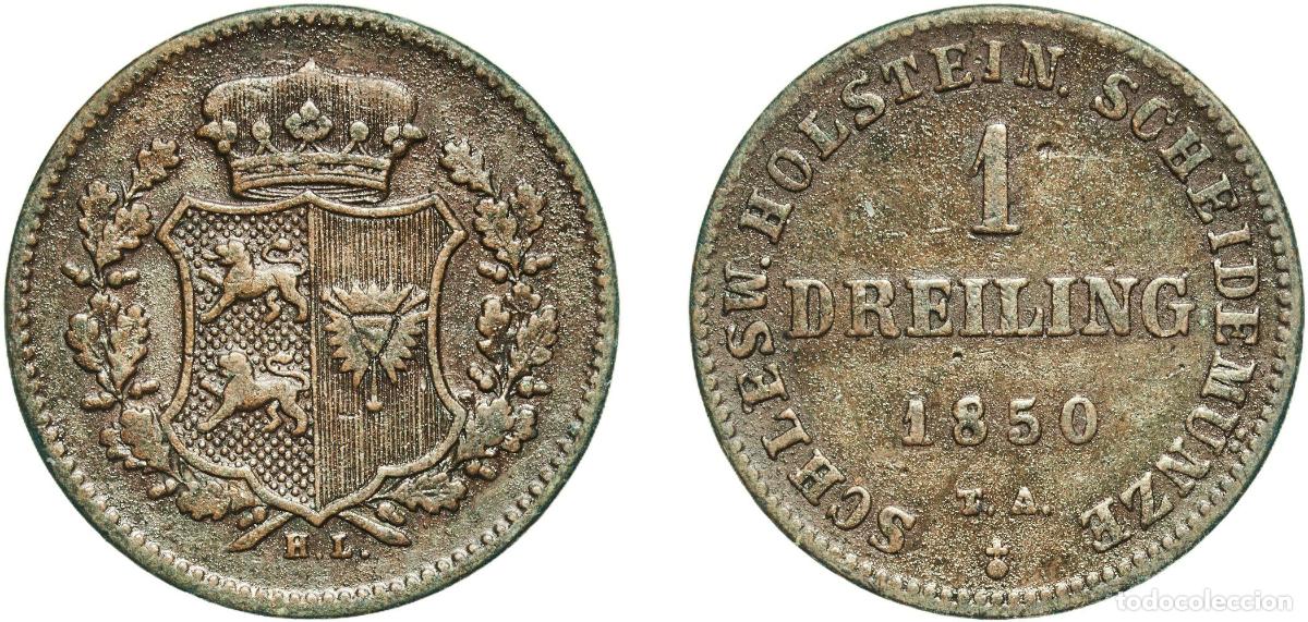 Monedas antiguas de Europa: Germany Danish duchies of Schleswig and Holstein German states 1850 TA 1 Dreiling (Provisional Gove