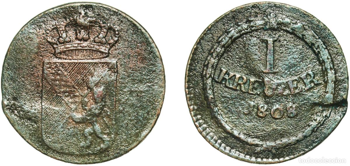 Monedas antiguas de Europa: Germany Grand Duchy of Baden 1808 1 Kreuzer - Charles I Frederick Copper Mannheim Mint (1703980) 6g