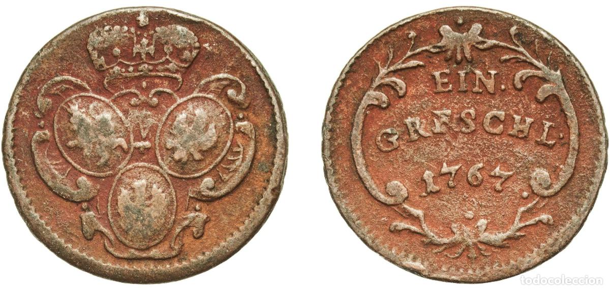 Monedas antiguas de Europa: Bohemia Kingdom Kingdom of Bohemia Kingdom 1767 1 Gr&ouml;schl - Maria Theresia (Prague) Copper Prague M