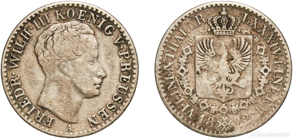 Monedas antiguas de Europa: Germany Kingdom of Prussia German states 1822 A ⅙ Thaler - Friedrich Wilhelm III Silver (.52083) Be