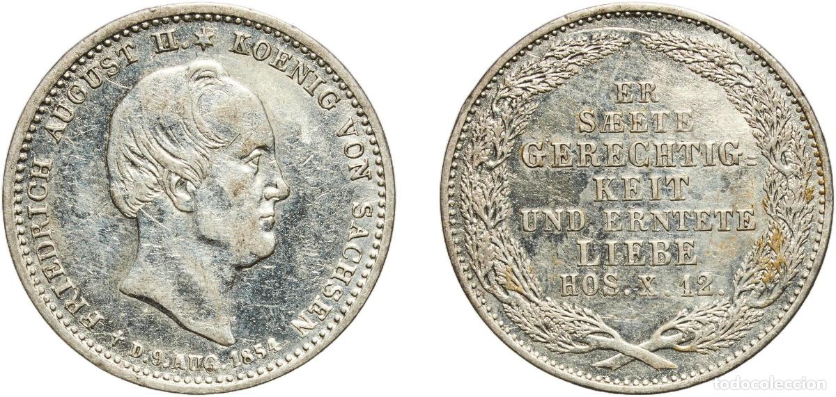 Monedas antiguas de Europa: Germany Kingdom of Saxony German states 1854 ⅙ Thaler - Frederick August II (King's Death) Silver (