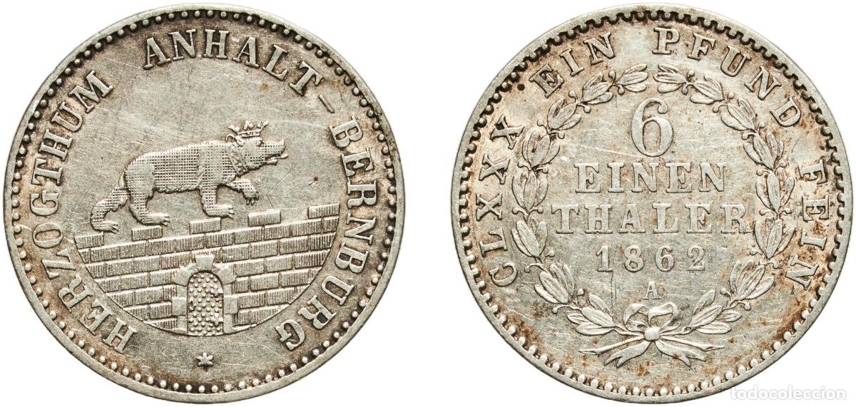 Monedas antiguas de Europa: Germany Duchy of Anhalt-Bernburg German states 1862 A ⅙ Thaler - Alexander Charles Silver (.520) B