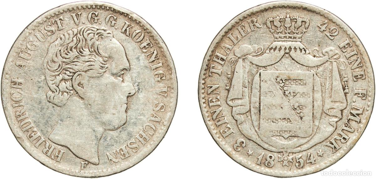 Monedas antiguas de Europa: Germany Kingdom of Saxony Kingdom of Saxony Second Empire 1854 F ⅓ Thaler - Frederick August II Sil